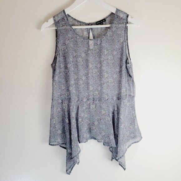 Plum Floral Sheer Waterfall Summer Top - Picture 1 of 9